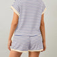 Women Summer 2 Piece Lounge Sets Striped Short Sleeve Tee Shirts Mini Shorts Loungewear Shorts Set Ribbed Pajama Set