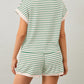 Women Summer 2 Piece Lounge Sets Striped Short Sleeve Tee Shirts Mini Shorts Loungewear Shorts Set Ribbed Pajama Set