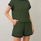 Women Summer 2 Piece Lounge Sets Striped Short Sleeve Tee Shirts Mini Shorts Loungewear Shorts Set Ribbed Pajama Set
