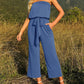 Strapless Belted Wide Leg Jumpsuit