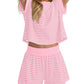 Women Summer 2 Piece Lounge Sets Striped Short Sleeve Tee Shirts Mini Shorts Loungewear Shorts Set Ribbed Pajama Set