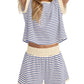 Women Summer 2 Piece Lounge Sets Striped Short Sleeve Tee Shirts Mini Shorts Loungewear Shorts Set Ribbed Pajama Set