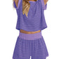 Women Summer 2 Piece Lounge Sets Striped Short Sleeve Tee Shirts Mini Shorts Loungewear Shorts Set Ribbed Pajama Set