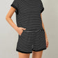 Women Summer 2 Piece Lounge Sets Striped Short Sleeve Tee Shirts Mini Shorts Loungewear Shorts Set Ribbed Pajama Set