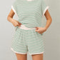 Women Summer 2 Piece Lounge Sets Striped Short Sleeve Tee Shirts Mini Shorts Loungewear Shorts Set Ribbed Pajama Set