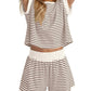 Women Summer 2 Piece Lounge Sets Striped Short Sleeve Tee Shirts Mini Shorts Loungewear Shorts Set Ribbed Pajama Set