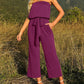 Strapless Belted Wide Leg Jumpsuit
