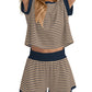 Women Summer 2 Piece Lounge Sets Striped Short Sleeve Tee Shirts Mini Shorts Loungewear Shorts Set Ribbed Pajama Set