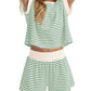 Women Summer 2 Piece Lounge Sets Striped Short Sleeve Tee Shirts Mini Shorts Loungewear Shorts Set Ribbed Pajama Set