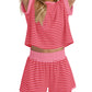 Women Summer 2 Piece Lounge Sets Striped Short Sleeve Tee Shirts Mini Shorts Loungewear Shorts Set Ribbed Pajama Set