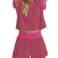 Women Summer 2 Piece Lounge Sets Striped Short Sleeve Tee Shirts Mini Shorts Loungewear Shorts Set Ribbed Pajama Set