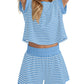 Women Summer 2 Piece Lounge Sets Striped Short Sleeve Tee Shirts Mini Shorts Loungewear Shorts Set Ribbed Pajama Set