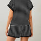 Women Summer 2 Piece Lounge Sets Striped Short Sleeve Tee Shirts Mini Shorts Loungewear Shorts Set Ribbed Pajama Set