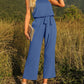 Strapless Belted Wide Leg Jumpsuit