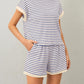 Women Summer 2 Piece Lounge Sets Striped Short Sleeve Tee Shirts Mini Shorts Loungewear Shorts Set Ribbed Pajama Set