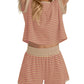 Women Summer 2 Piece Lounge Sets Striped Short Sleeve Tee Shirts Mini Shorts Loungewear Shorts Set Ribbed Pajama Set