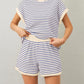 Women Summer 2 Piece Lounge Sets Striped Short Sleeve Tee Shirts Mini Shorts Loungewear Shorts Set Ribbed Pajama Set