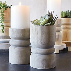 Gray Natural Wood Candle Pillar