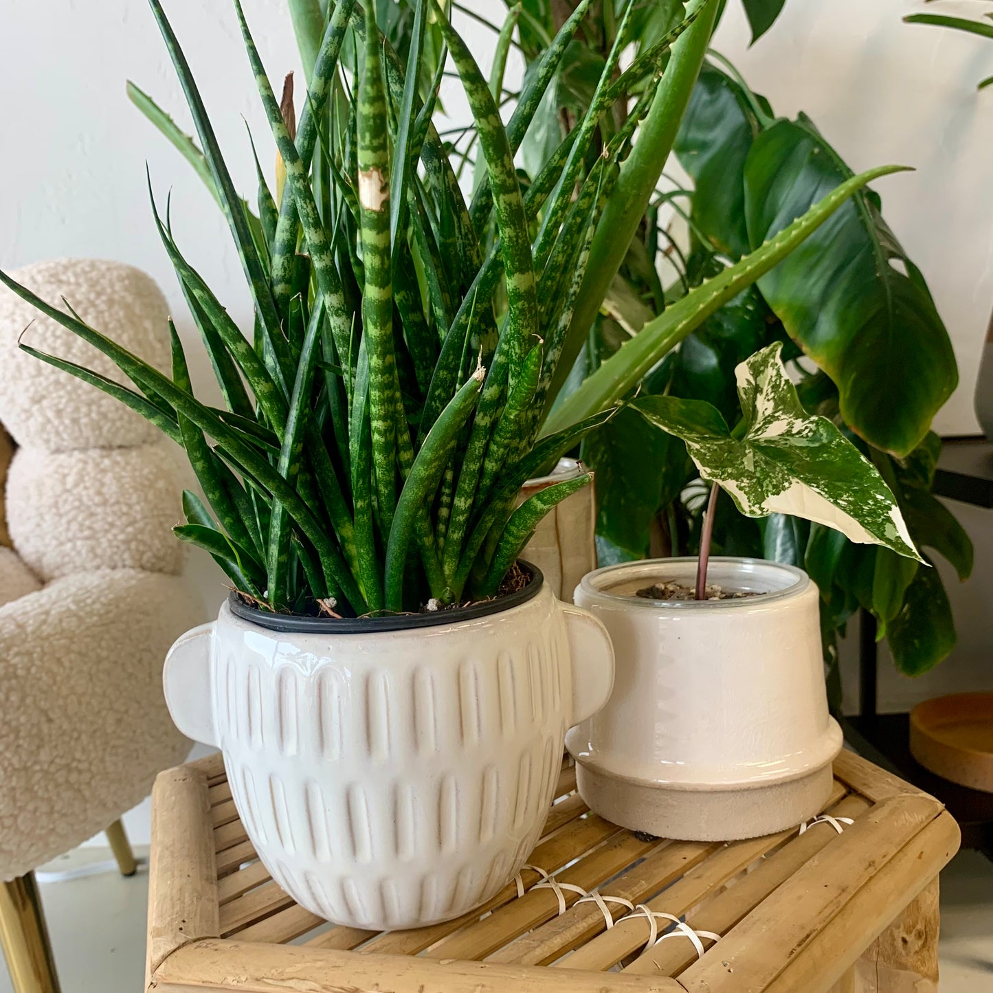 White Stoneware Planter