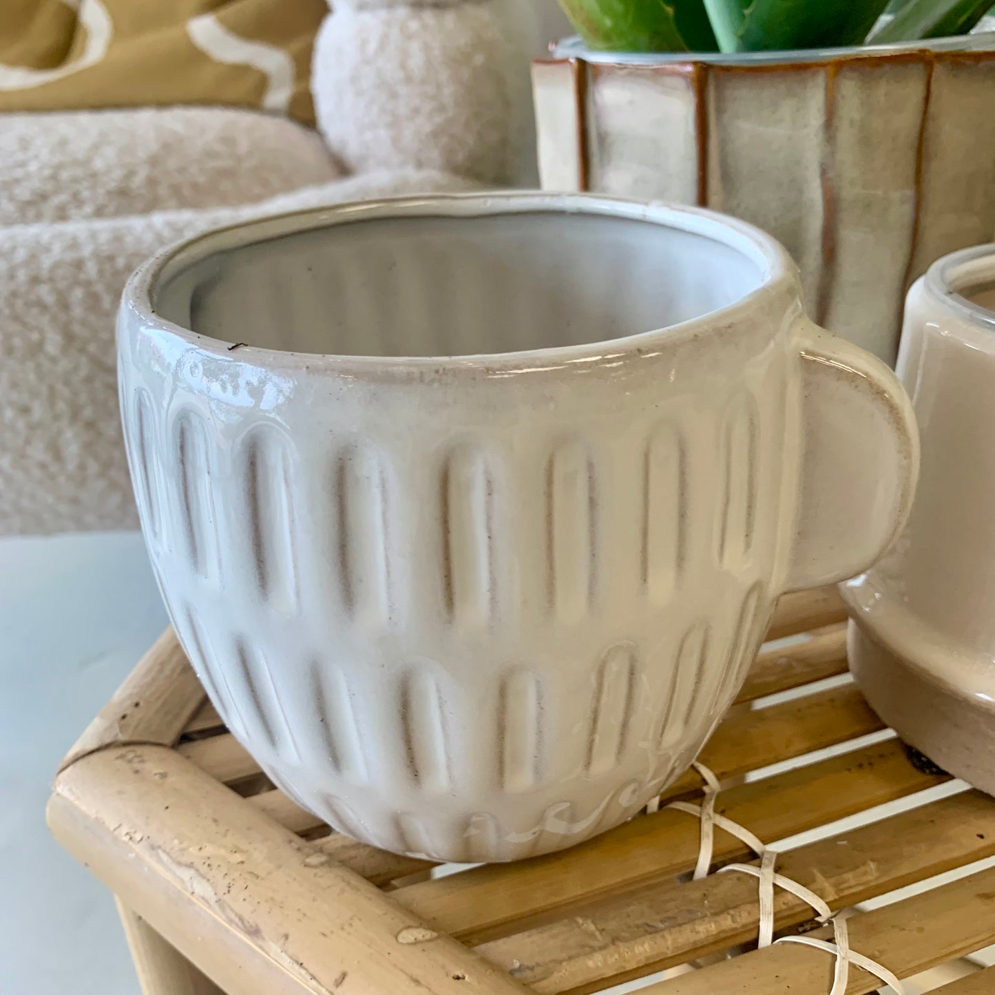 White Stoneware Planter