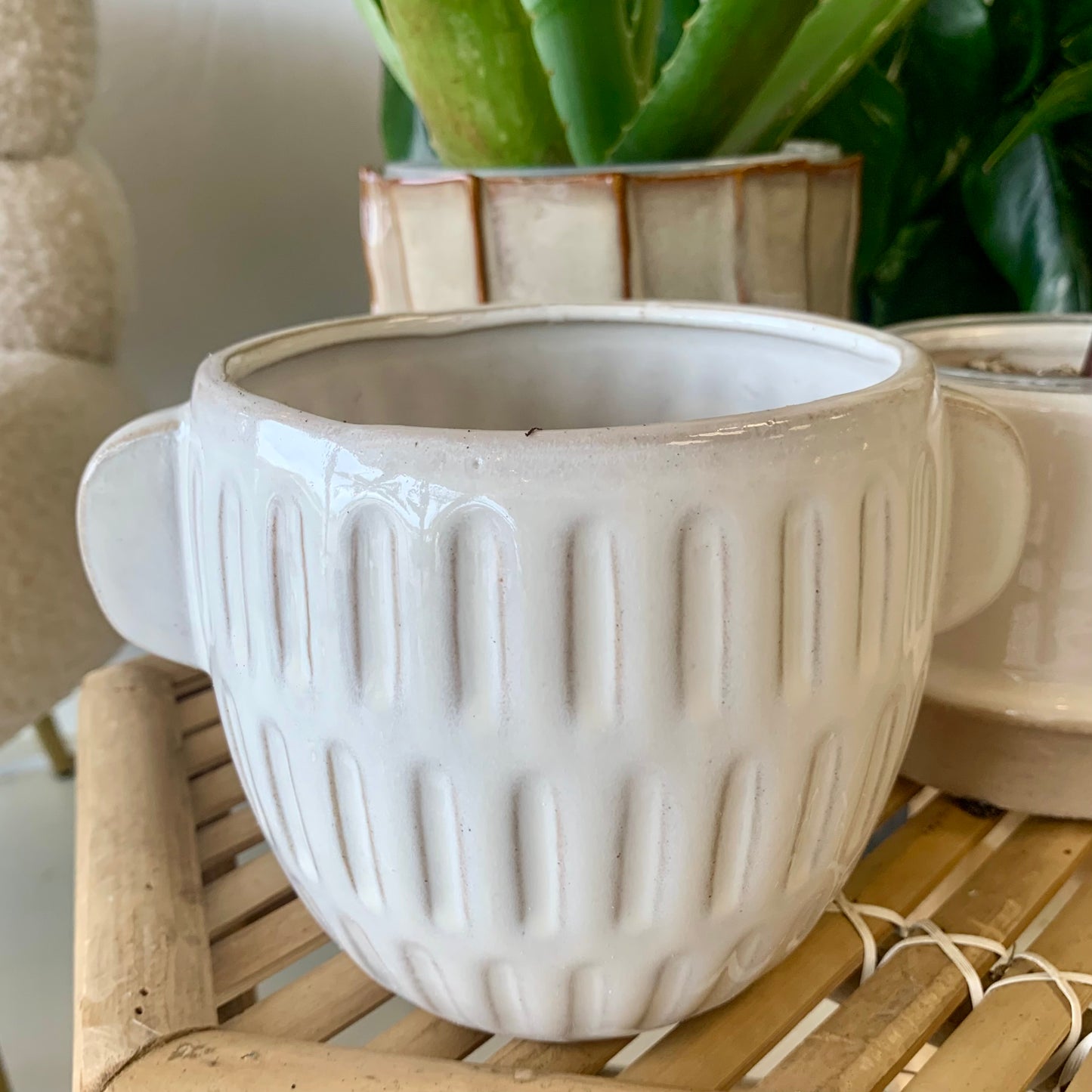 White Stoneware Planter