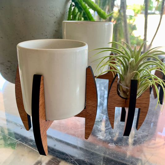 Mini Mid-Century Plant Stand with Pot